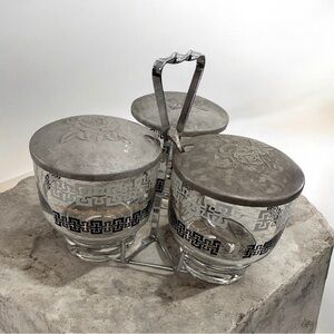 Etched Glass Canister Trio with Silver Lids